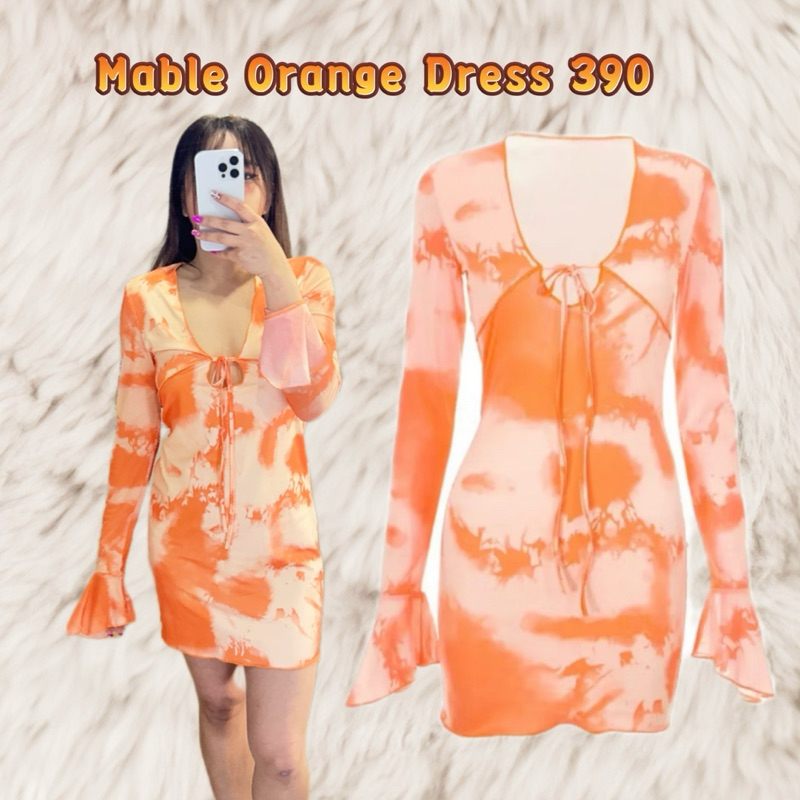 Mable Orange Dress เดรสลายหินอ่อนสีส้มบอกเลยว่าสวยมากใส่แล้วผิวผ่องสุดตัวนี้แนะนำมาค่ะใส่แล้วผอมมากค