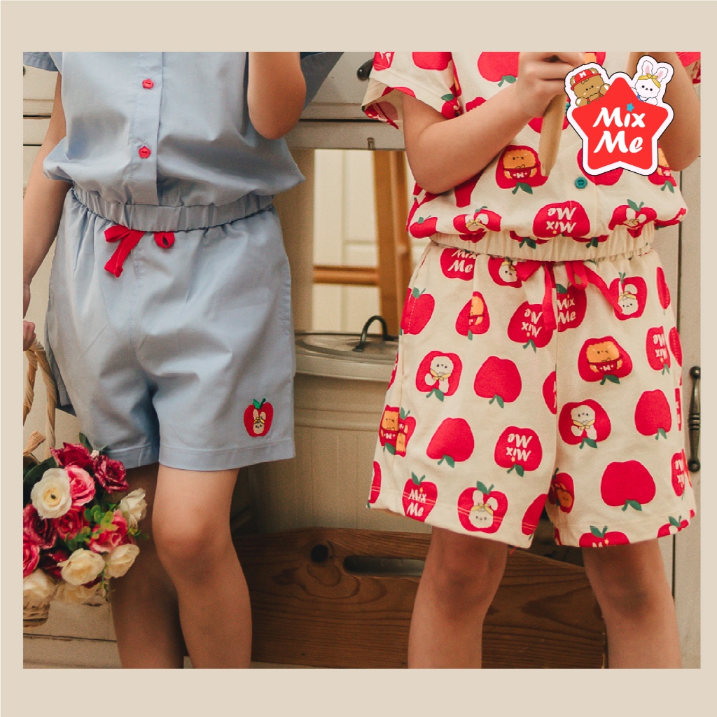 Mix Me กางเกงขาสั้น ลายแอปเปิ้ล(ผ้า JERSEY100%Cotton) / สีฟ้า(ผ้า Oxford) บางเบา เด็กหญิง อายุ 1-7 ปี รุ่น 500371