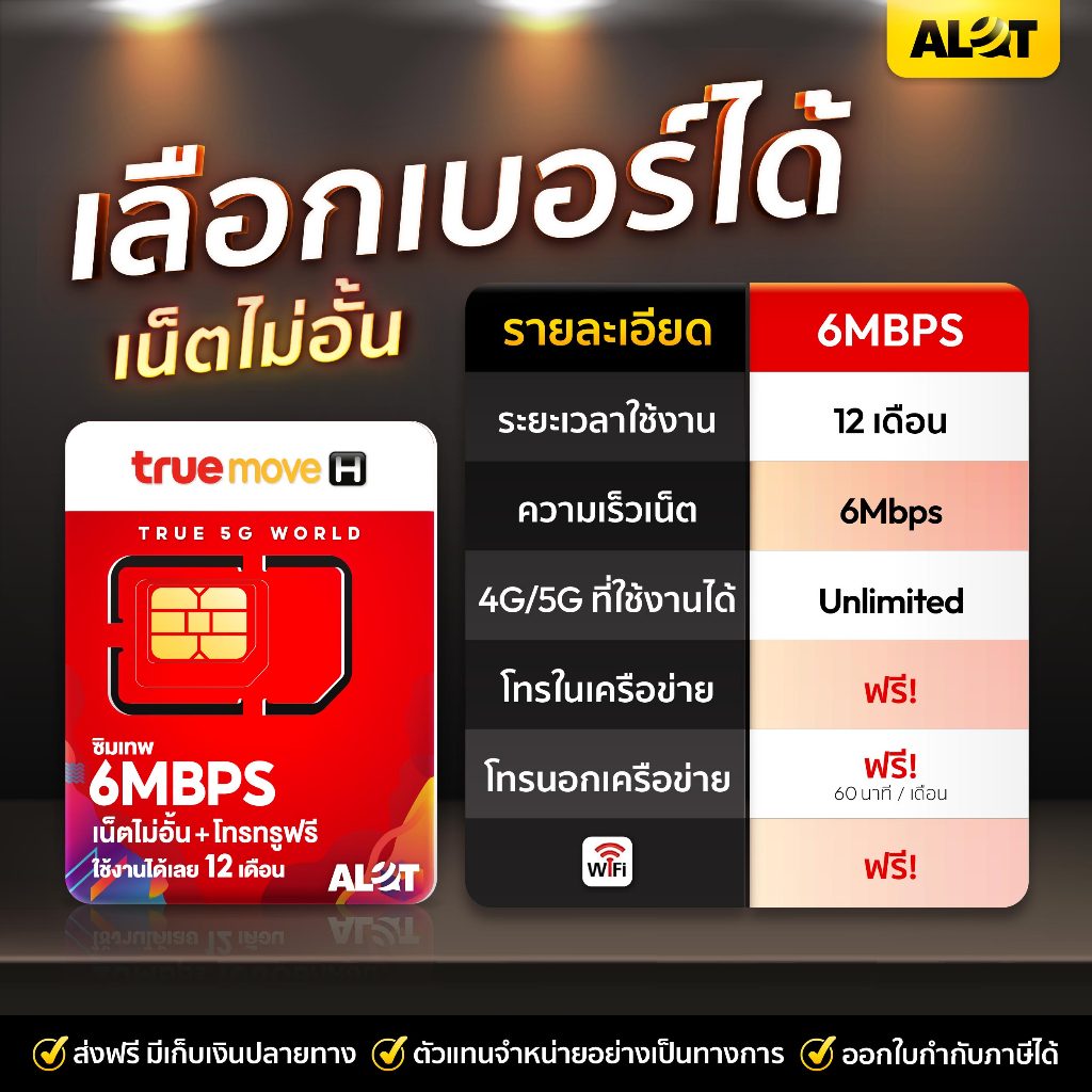 Sim True 6mbps​ 🛒ส่งฟรี ชุด1 ซิมเทพทรู Simเทพ ซิม ทรู 6เม็ก ไม่ลดสปีด​ เน็ตไม่อั้น ซิมรายปี ซิมทรูมู