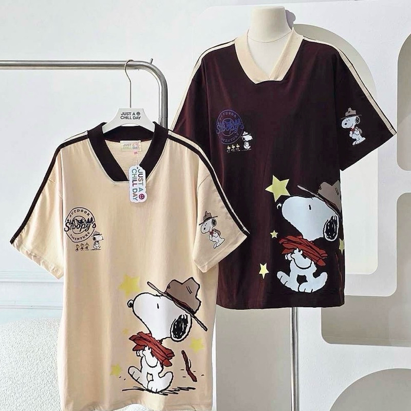 ◡̈ เสื้อป้ายJust คอวีสนู้ปใส่หมวก /อก44“