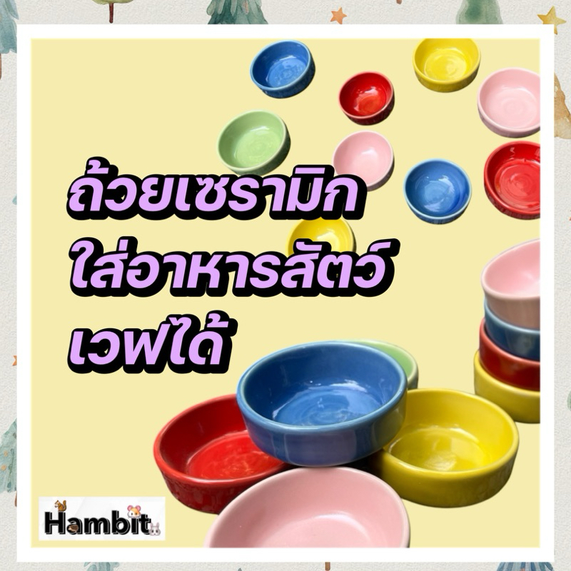 Hambit. ถ้วยใส่อาหารเซรามิก สำหรับสัตว์เลี้ยง สีสัน น่ารัก เวฟได้