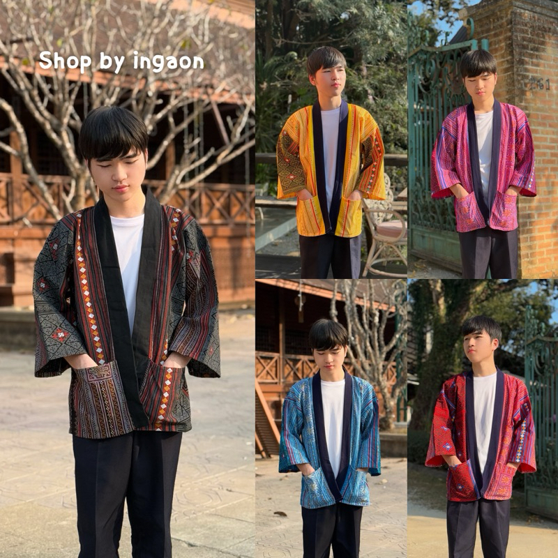 เสื้อคลุมพื้นเมือง(รุ่นพิมพ์ลายม้ง)ใส่ได้ทั้งผู้ชายเเละผู้หญิง มีขนาดฟรีไซส์-บิ๊กไซส์