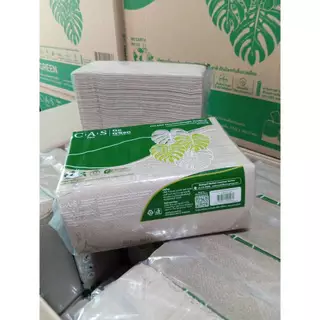 กระดาษเช็ดมือ หนา 2 ชั้น แบบแผ่น 250 แผ่น สีธรรมชาติ ยี่ห้อ CAS PRO รุ่น GO GREEN พร้อมส่ง