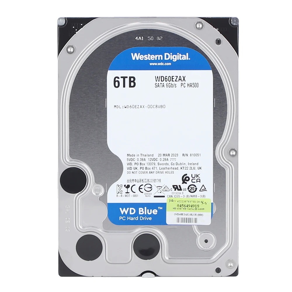 6TB 3.5 INCH HDD (ฮาร์ดดิสก์ 3.5 นิ้ว) WD BLUE - 5400RPM SATA3 (WD60EZAX)