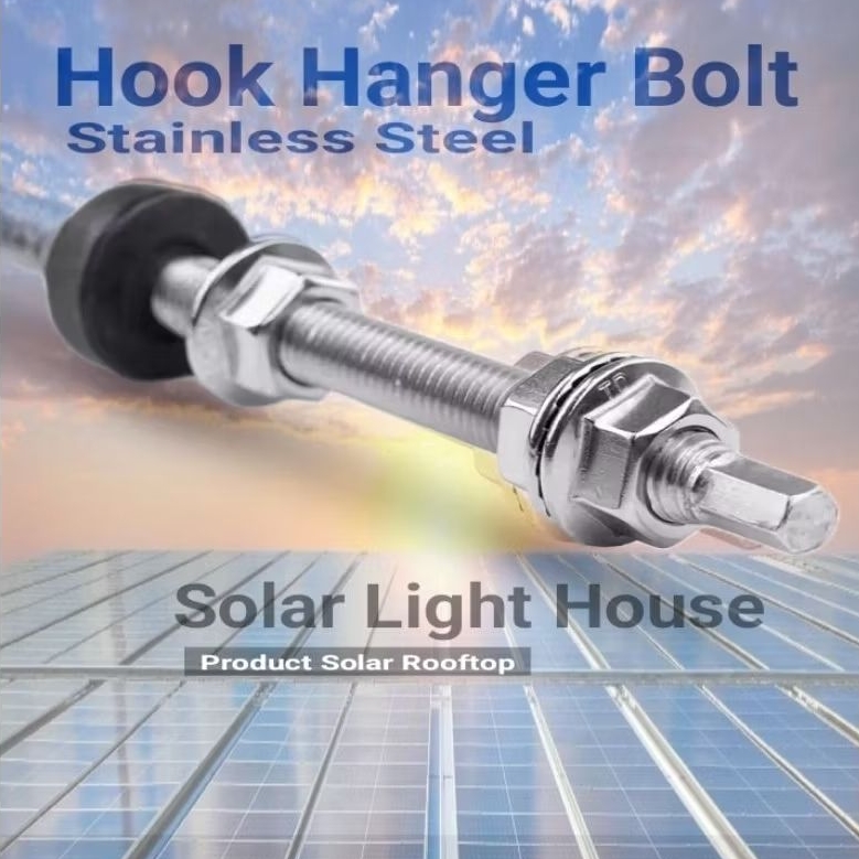 Hook Hanger Bolt สกรูสแตนเลส M10 *200mm เจาะยึดหลังคากระเบื้องลอนคู่ อุปกรณ์ยึดรางโซล่าเซลล์