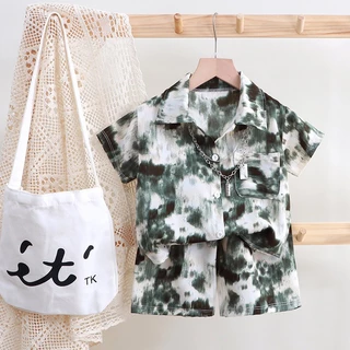 ชุดเสื้อเช็ตเด็ก ชุดเสื้อเช็ตลาย ลายมัดย้อม ผ้าชีฟอง ใส่เย็นสบาย #130001