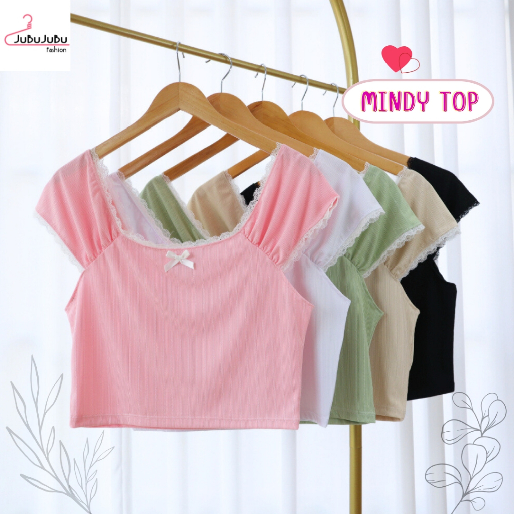JuBu JuBu Mindy Topเสื้อแขนกุด(ไม่มีฟองน้ำ) แต่งลูกไม้น่ารักๆ ผ้าร่อง สาวอวบ อก35-42นิ้ว #577