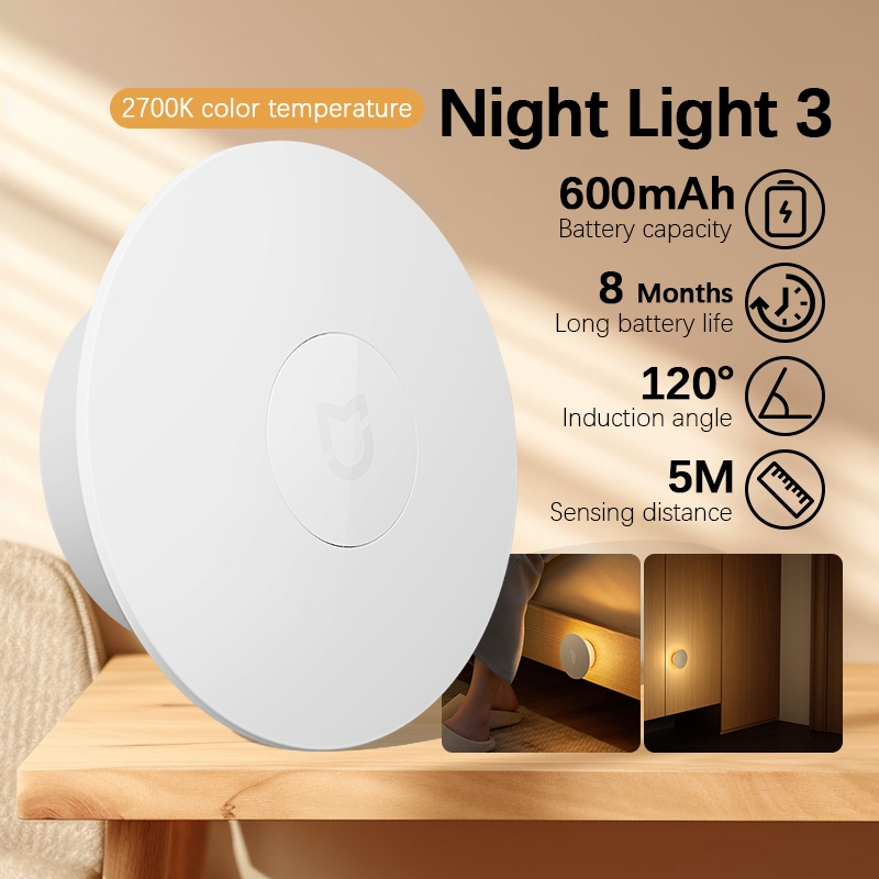 Xiaomi Night Light 3 Motion Sensor ปรับความสว่างได้ Smart Human Light Sensor โคมไฟกลางคืนสําหรับห้องนอน