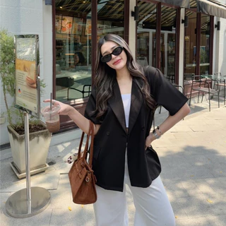 Blazer top เสื้อเบลเซอร์แขนสั้น (ผ้าเปเป้) AOMMKOSHOP - S78