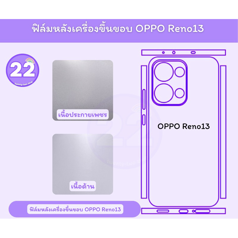 Oppo Reno 13 ฟิล์มกันรอยหลังเครื่อง, ฟิล์มกันรอยหลังและขอบพร้อมชุดติดตั้งใช้สำหรับติดมีเนื้อด้านและประกายเพชร