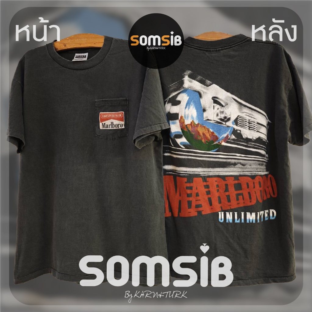 เสื้อ ผ้าเฟด Marl boro - หลังลายล้อรถไฟ [มีกระเป๋าหน้า]