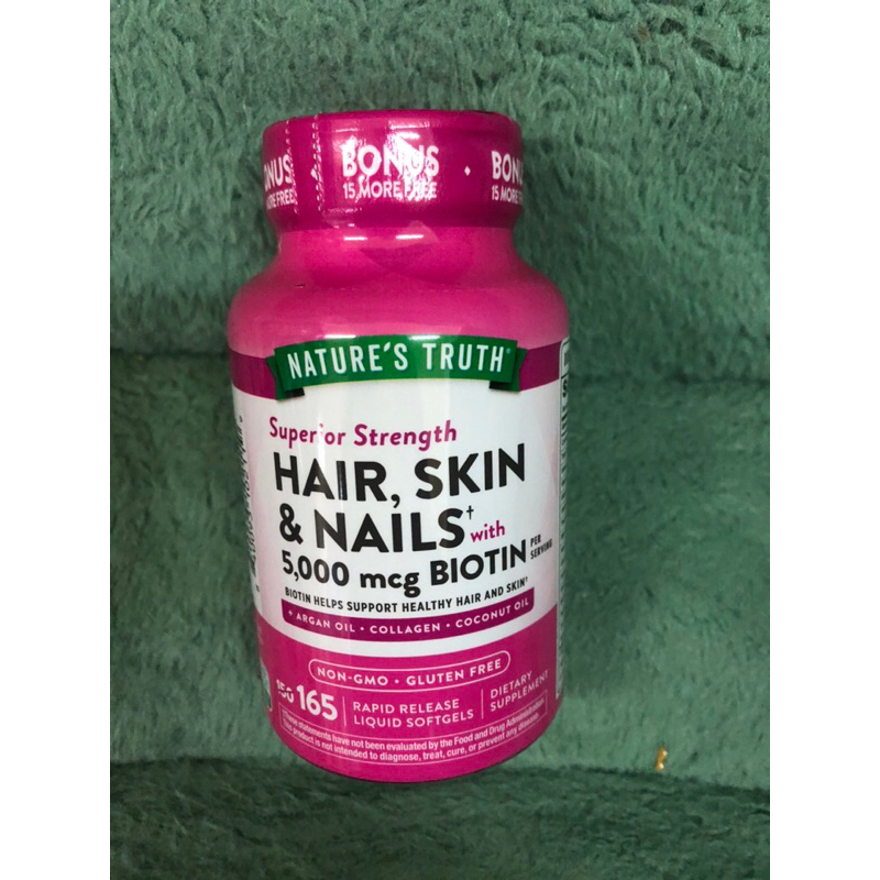 Nature’s Truth  Hair,Skin&Nails 5,000 mcg Biotin Softgel (ซอฟเจล) 165 เม็ด Exp.3/27