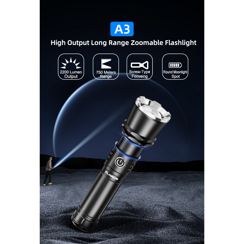 ไฟฉายZoom Klarus A3 ซูม สว่างมากถึง 2200 lm แบต21700 จุเยอะ 4000 mAh ชาร์จเร็ว USB Type C ครบชุ แกร่
