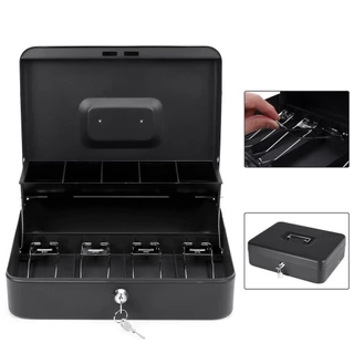 Cash Box ลิ้นชักเก็บเงิน ตู้เซฟ กระปุกออมสินตู้เซฟ กล่องเก็บเงินแบบพกพา ถาดทอนเงิน ถาดแคชเชียร์ อัพเกรดแบบสองชั้นรับปร