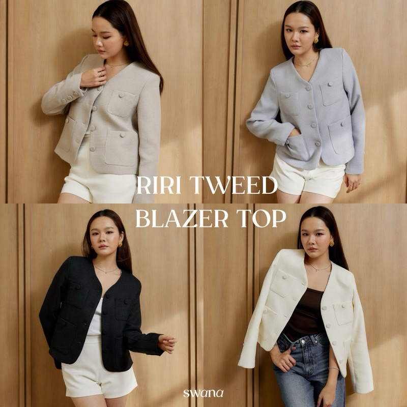 Swana.ss - RIRI tweed blazer top (แค่เสื้อคลุม)  S-XL ✨🤎 เสื้อคลุมคอวีผ้าทวีต
