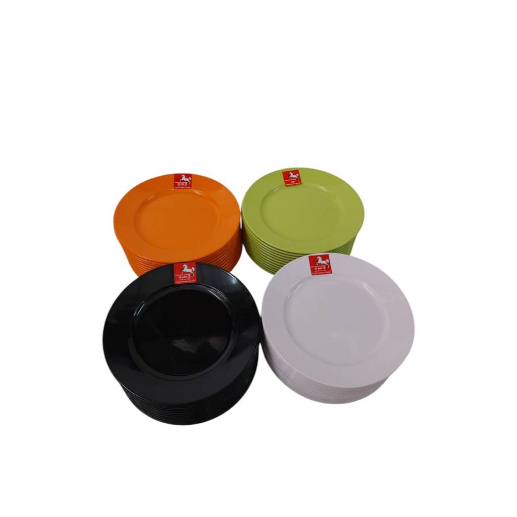 จาน 6.5 นิ้ว ทรงตื้น (ม้าแดง)  ABS ขาวยกโหล 12 ใบ