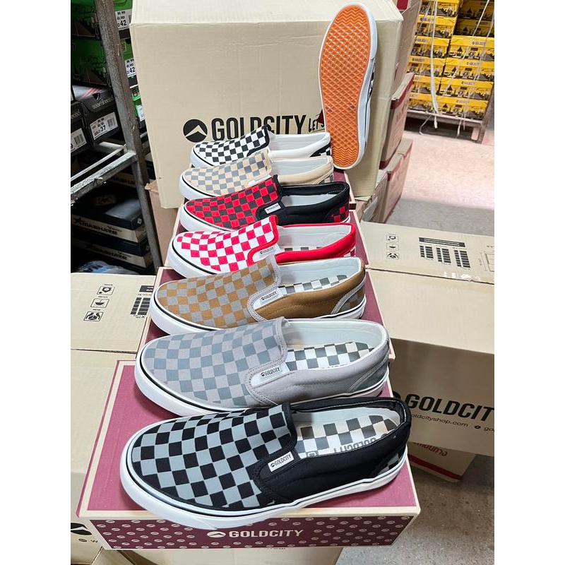 NFshoes Goldcity GC901 รองเท้าสลิปออนผ้าใบแฟชั่นทรงคลาสสิค ลายหมากรุก (โกลด์ซิตี้) SIZE 39-45 slipon รูปที่ 2