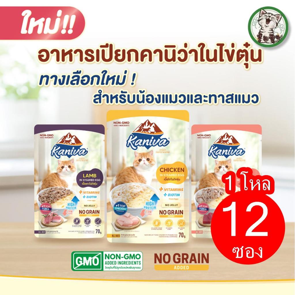 อาหารเปียก ทูน่าในเนื้อไข่ตุ๋น 70g. ( 12 ซอง)  มีให้เลือก 3 สูตร Steamed Egg Wet Food