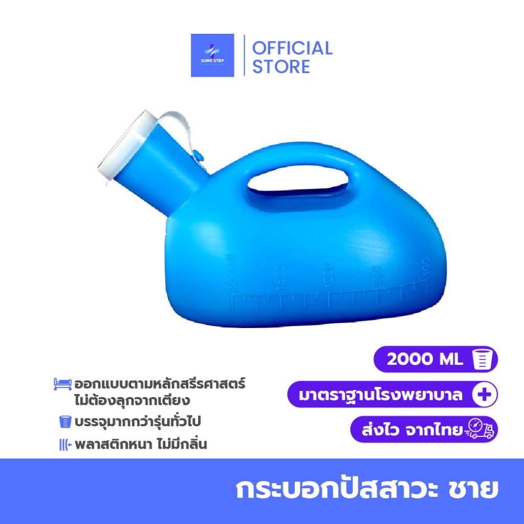 กระบอกปัสสาวะชาย 2000ml กระบอกฉี่ กระโถนปัสสาวะ กรวยปัสสาวะ สำหรับผู้ป่วย ผู้สูงอายุ ห้องน้ำพกพา