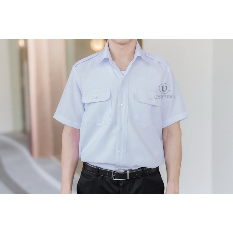 เสื้อขสมก. ยูนิฟอม ยาม รปภ. สีขาวแขนสั้น ผ้าโซล่อน (Solon) 