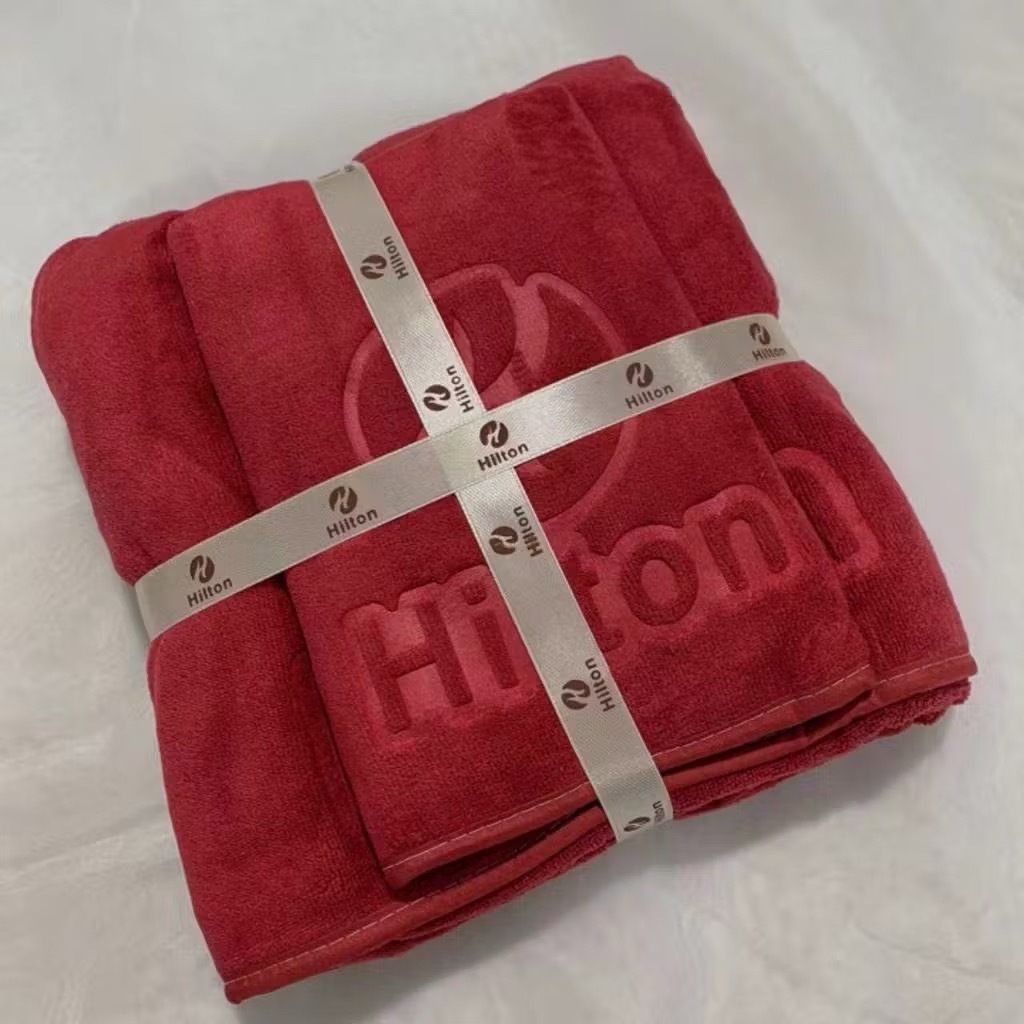 ผ้าเช็ดตัวสีพื้น นุ่มสบายไม่บาดผิว ผ้าหนา **ผ้าเช็ดตัว+ผ้าเช็ดผม** Hilton ผืนใหญ่ 70CMX140CM