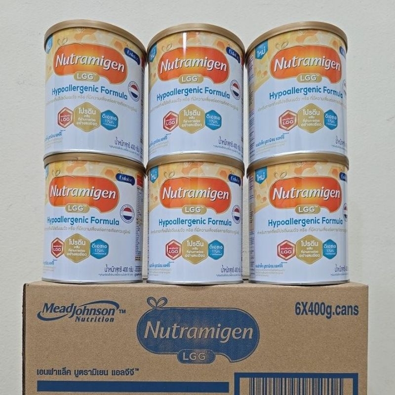 Nutramigen LGG นูตรามีเยน เเอลจีจี นมผงเด็กแพ้โปรตีนนมวัว กระป๋อง 400 กรัม (ยกลัง 6 กระป๋อง) exp 08/2026