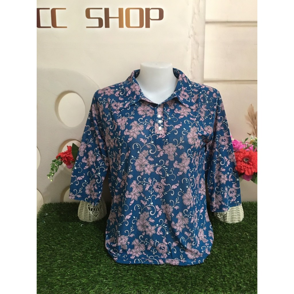 เสื้อลายดอก เสื้อสงกรานต์ ผ้าสปัน เสื้อคุณแม่ รอบอก 32-44นิ้ว ลายดอก รุ่น1010