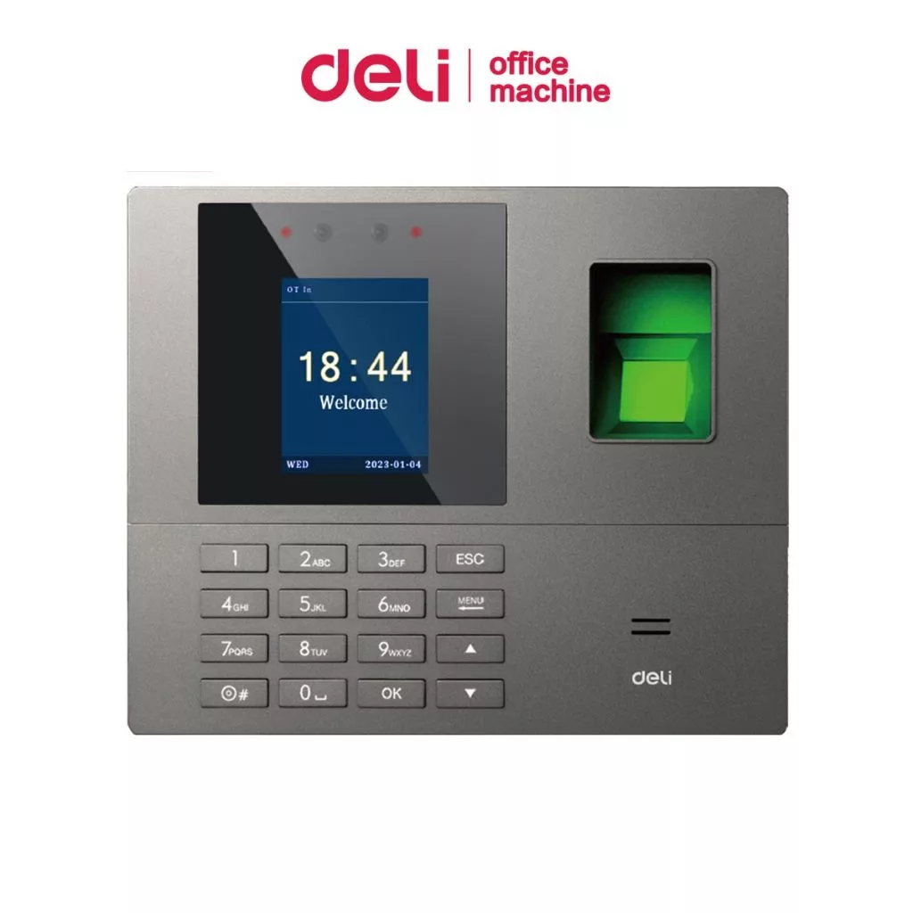 Deli เครื่องสแกนลายนิ้วมือ ใบหน้า รหัส บันทึกเวลา ดึงข้อมูลผ่านUSB มีหลายภาษา Attendance Machine