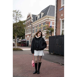 FLASHMARBLE - LEONIE JACKET หนังวีแกนพรีเมี่ยม นุ่ม กลิ่นไม่ฉุน ใส่ได้ถึง 0 องศา ติดลบต้นๆ รบกวนดูขนาดสินค้าใต้โพส