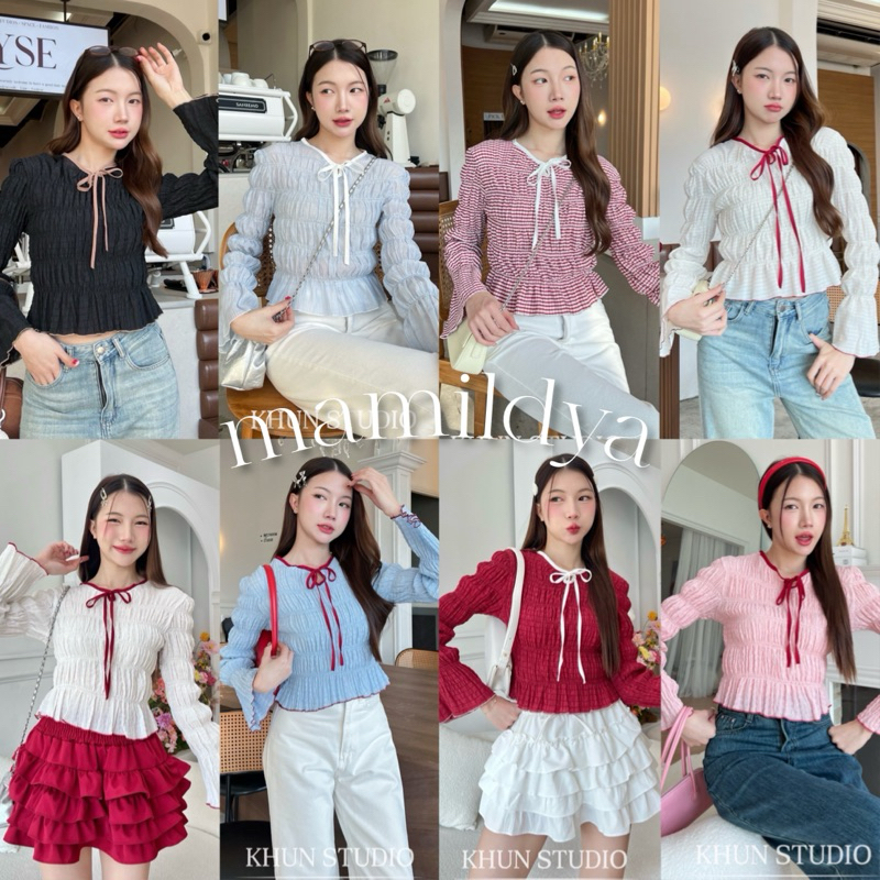🌟Mamildya.shop🌟 เสื้อแขนยาวสม็อคตัว ตัดขอบสวยๆ / O1-3/KHUN-ม๊อค