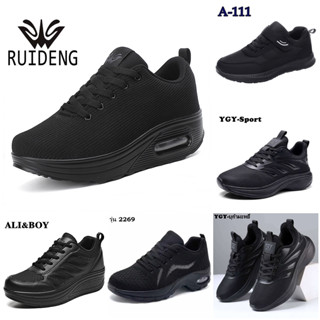 รองเท้าผ้าใบ ใส่ออกกำลังกาย ใส่ทำงาน สีดำล้วน น้ำหนักเบา มีห…