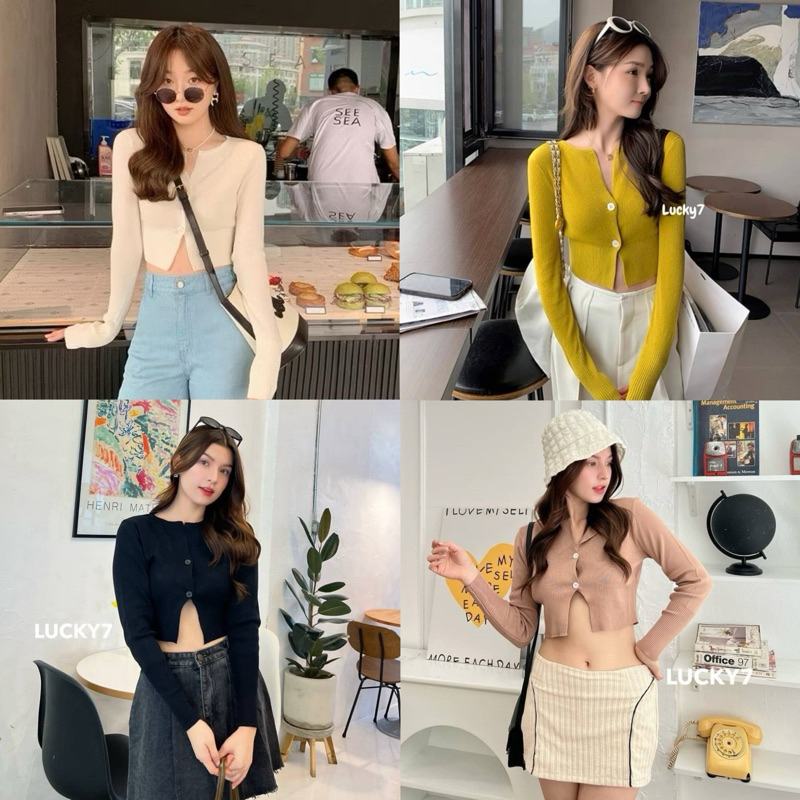 BY IRA เสื้อไหมพรมแขนยาว ดีเทลกระดุมเสื้อ2เม็ด ใส่แล้วน่ารัก แอ๊บแบ้วใสๆ (งานวางพื้นคืองานจริง)