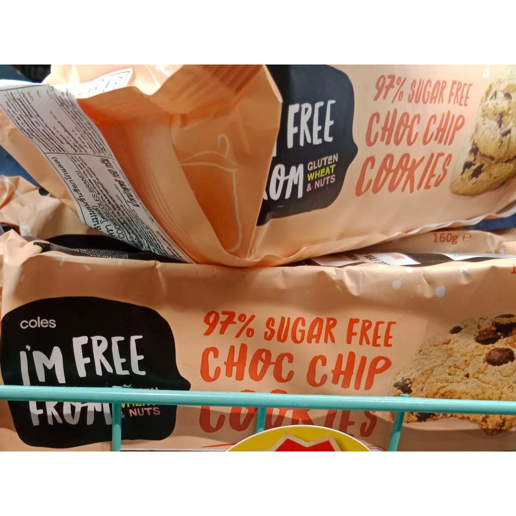 COLES 97% Sugar Free Chocolate Chip Cookies 160g GLUTEN FREE * AUSTRALIAN FOOD IMPORT