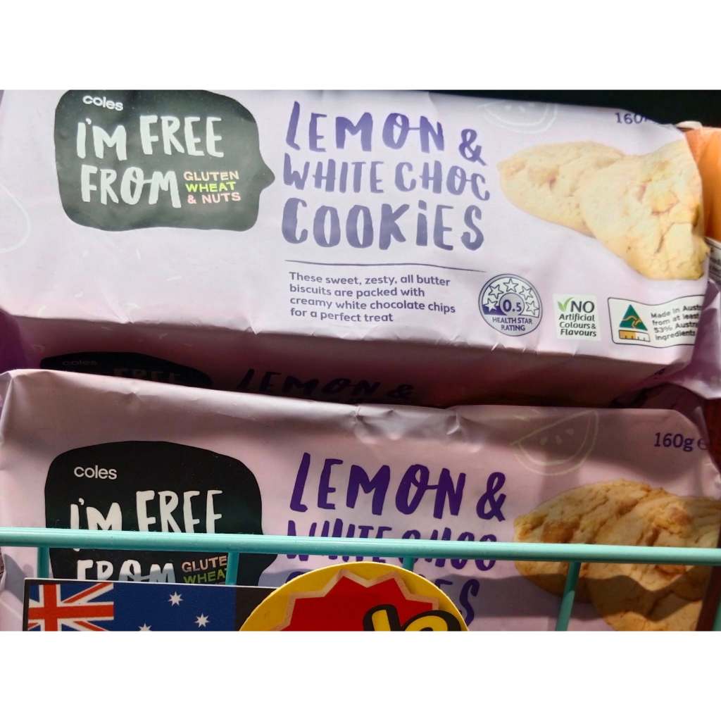 COLES Lemon & White Chocolate Cookies 160g GLUTEN FREE * AUSTRALIAN FOOD IMPORT