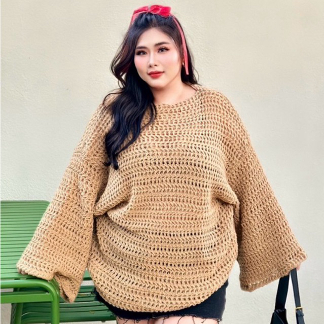 เสื้อไหมพรมไซส์ใหญ่ ทรงแขน กิโมโน แขนใหญ่แขนยาว อกหน้าผ้าก่อนยืด 60 นิ้ว (แนะนำสำหรับ อก 50 ขึ้นไปนะจ๊ะ)