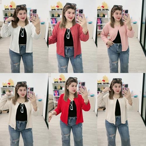 H95 เสื้อคลุมคอกลมแขนยาวผ้าท็อฟทวิน มี2อก