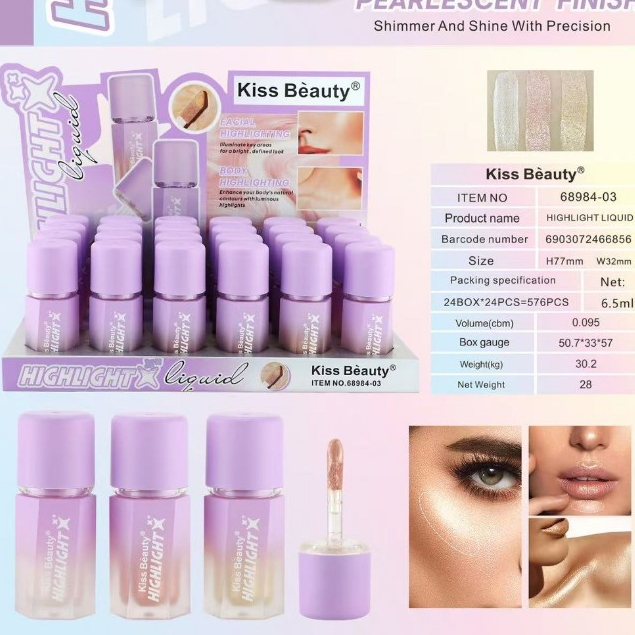 ไฮไลท์เตอร์ เนื้อลิควิดผิวฉ่ำโกลว์ Kiss Beauty Highlighter ไฮไลท์เนื้อครีม ชิมเมอร์ หน้าฉ่ำ หน้าเงา ผิวโกลว์