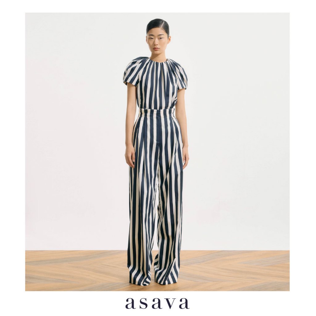 [asava ss25] Vesper Striped Palazzo Pants กางเกงผู้หญิง ขาบาน ขายาว เอวสูง กระเป๋าข้าง ซิปหน้า ผ้าลา