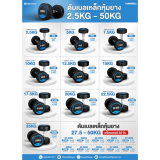 HFT ดัมเบลยาง 2.5-12.5kg. Dumbbell รุ่น HFT (กลม) ดัมเบล ยกน้ำหนัก อุปกรณ์ออกกำลังกาย 1 ชิ้น - Homefittools
