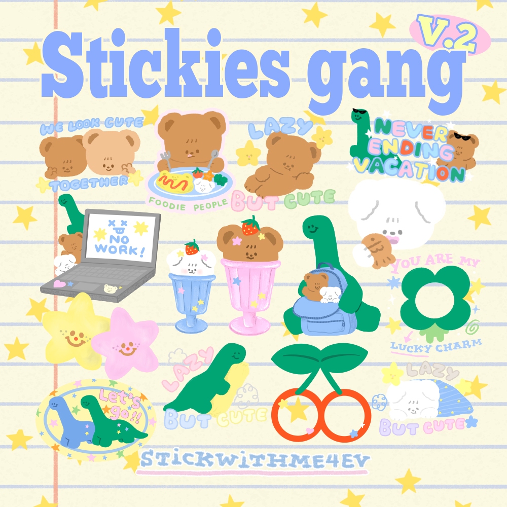 Stickies gang V2 สติกเกอร์พรีเมียมขายแยกชิ้น ชิ้นบิ๊กเบิ้มสำหรับติดไอแพต โน้ตบุ้ค | Stickwithme4ev