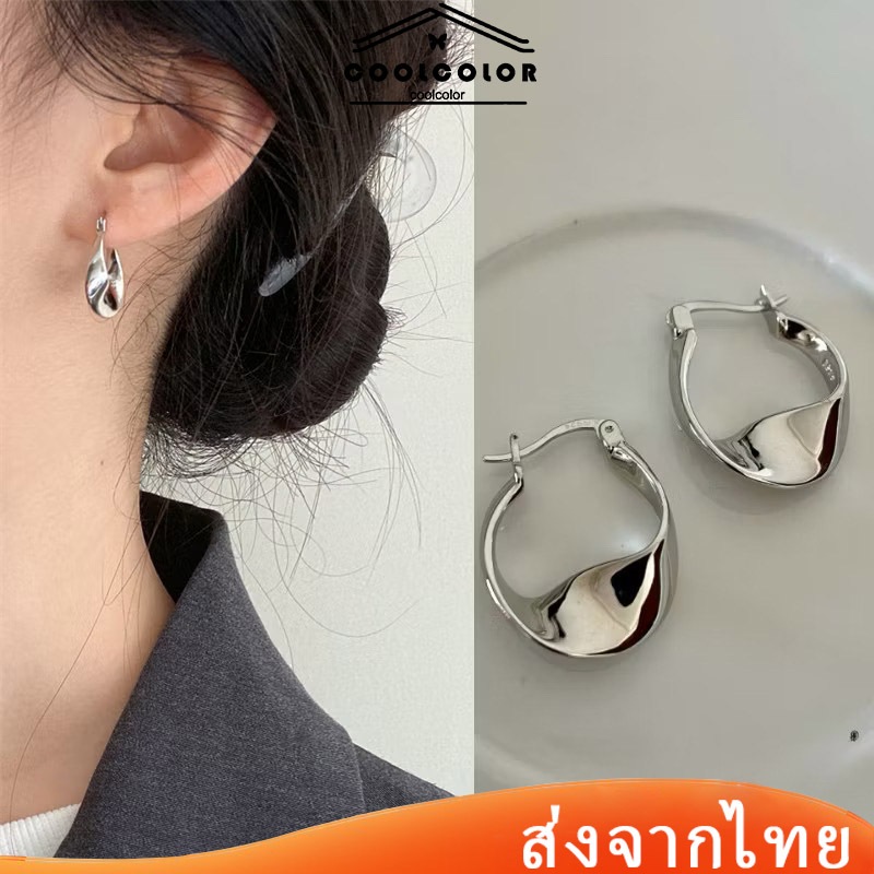 ในไทย💖ต่างหูโลหะวงรีทรงเรขาคณิตขนาดใหญ่แบบเรียบง่ายสไตล์เกาหลีแฟชั่นคนแพ้ง่ายใส่ได้สําหรับผู้หญิงไม่ซีดจางCOD
