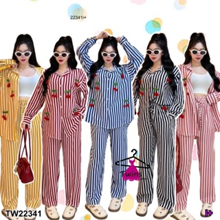 Set 2 ชิ้น เสื้อเชิ้ตคอปกแขนยาว ติดเชอร์รี่ + กางเกงขายาว TW…
