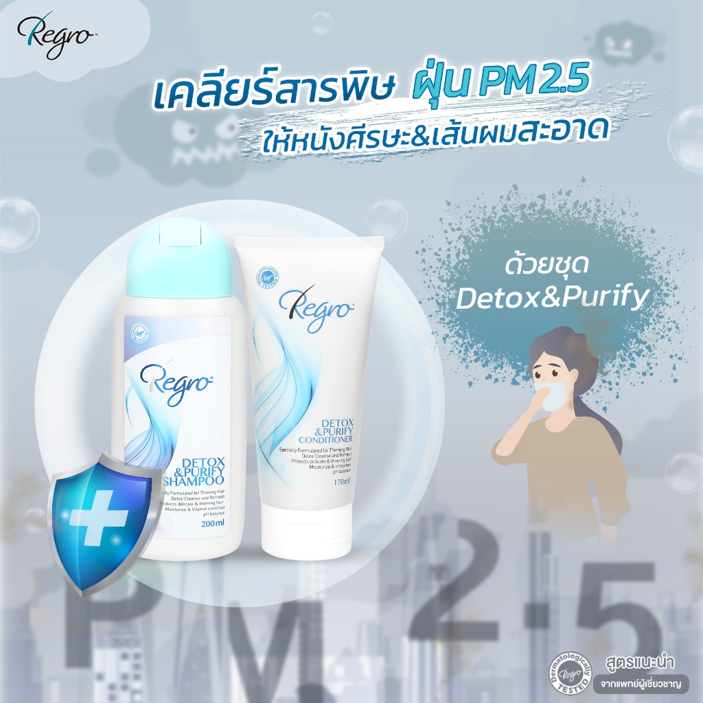 Regro detox & Purify Shampoo 100ml.แชมพูทำความสะอาดเส้นผม สูตรปราศจากซิลิโคน เหมาะสำหรับผมลีบแบน เป็นสิว แพ้ง่าย