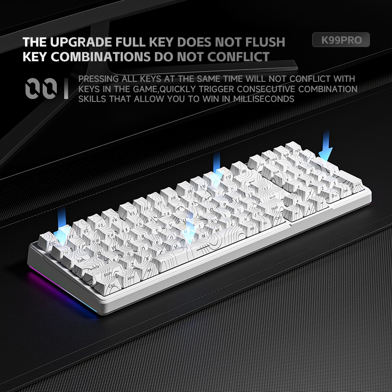ZIFRIEND K99 PRO คีย์บอร์ดเชิงกล RGB Hotswap คีย์บอร์ดเกมมิ่งไร้สายสำหรับสำนักงาน