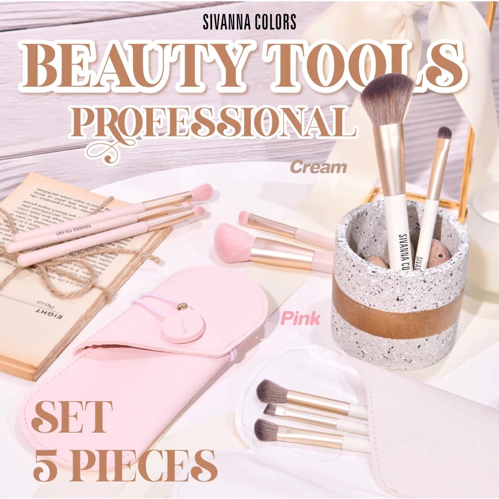 sivanna colors BR-174BLUSH 5pcs ชุดแปรงแต่งหน้ามีทั้งหมด5ชิ้น พร้อมกระเป๋า ขนแปรงคุณภาพดี นุ่มน่าใช้