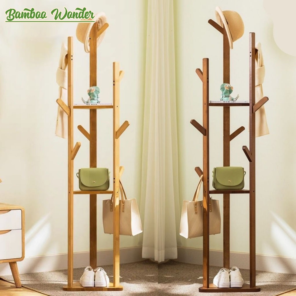 ที่แขวนกระเป๋า ที่แขวนหมวก ราวแขวนกระเป๋า ไม้ไผ่ แขวนหมวก เสาแขวนหมวก ทำโดยไม้ไผ่ธรรมชาติ