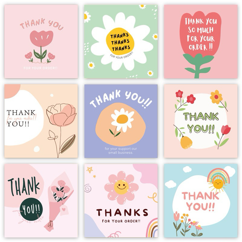 การ์ดขอบคุณ [50 ชิ้น/แพค] ขนาด 6x6 ซม. การ์ดเคลือบ แทนคำขอบคุณ Thank You Card