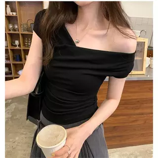388 เสื้อยืดแขนสั้น เสื้อเปิดไหล่ 5สี4ไซส์ เสื้อครอปสำหลัผู้หญิง ปาดไหล่ สไตล์เกาหลี