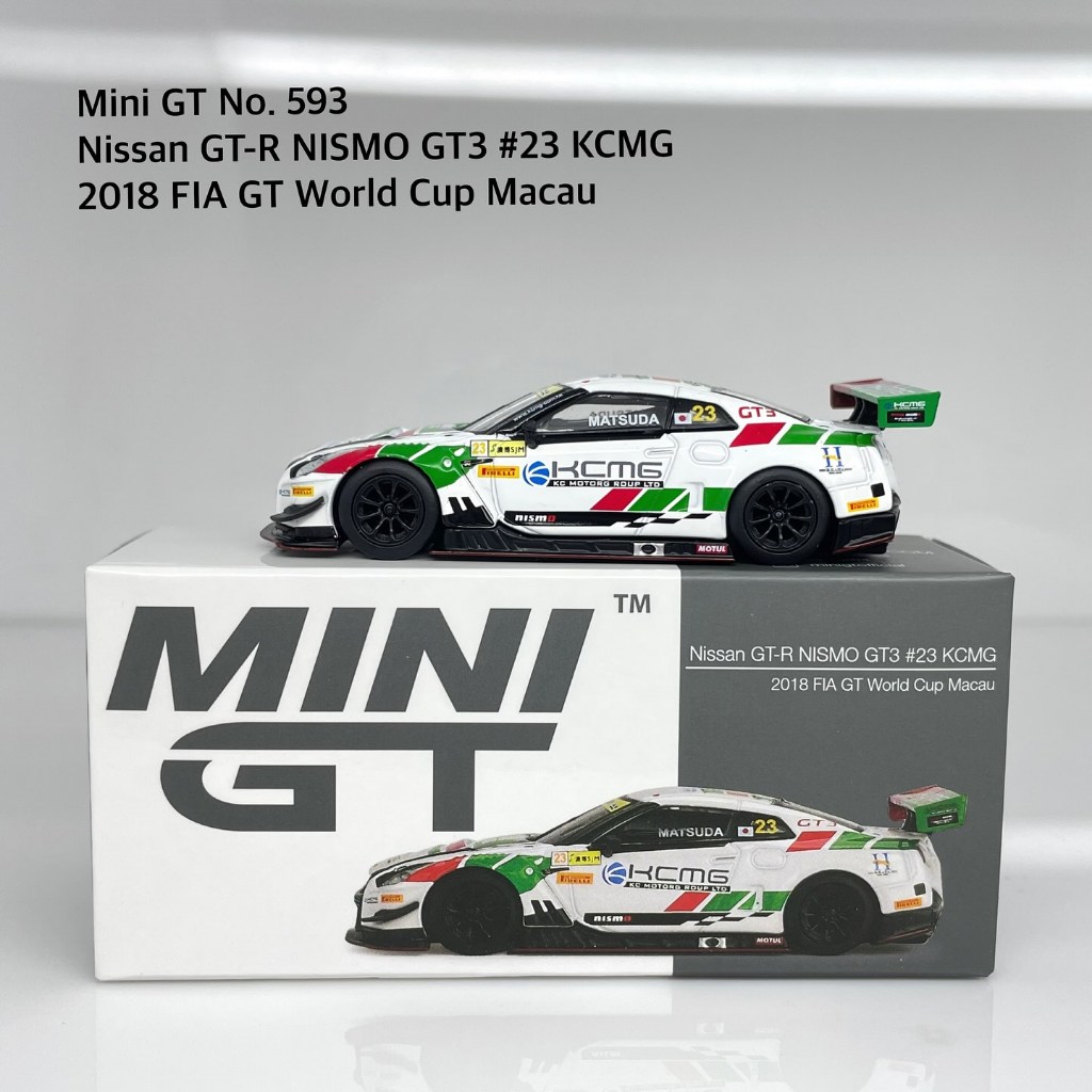 Mini GT No. 593 Nissan GT-R (R35) NISMO GT3 #23 KCMG 2018 FIA GT World Cup Macau