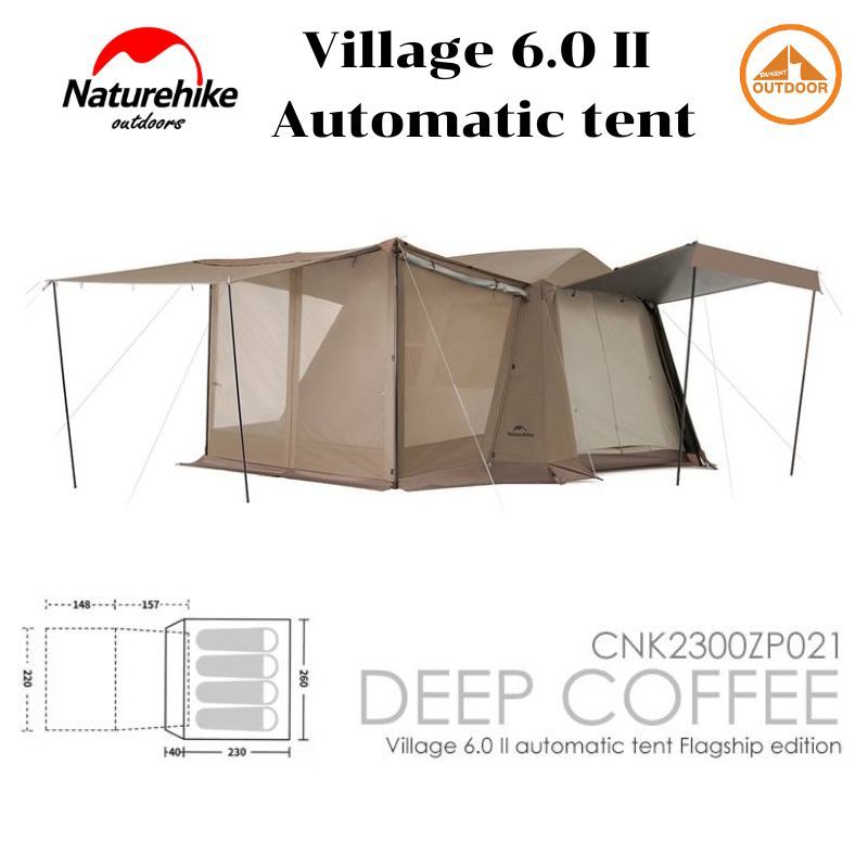 Naturehike Village 6.0 Ⅱ  Automatic Tent Flagship Edition เต้นท์ 4 คน ห้องพร้อมมุ้งห้องนั่งเล่น